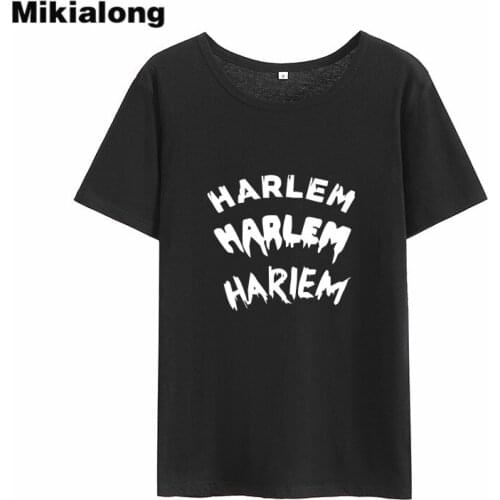 Mikialong Harlem Punk Rock Tshirt Women 2018 Short Sleeve Loose Cotton Camiseta Feminina Black White Cotton Tee Shirt Femme Tops