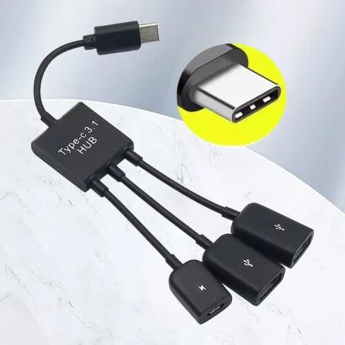 Mini Compact Adapter Cable Charging Data Transmission 1 to 3 Type-c to USB Converter Cable for Mobile Phone