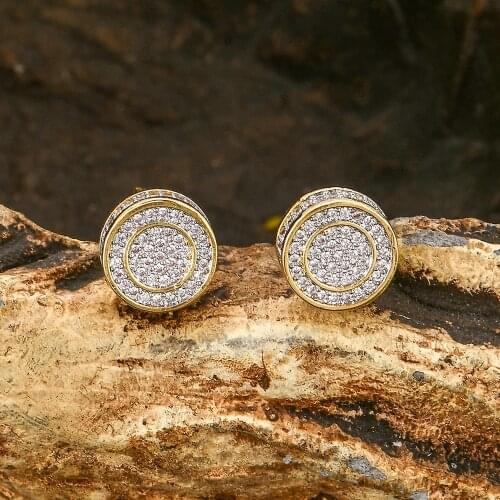 Cubic Zirconia Bling Iced Out Around Earring Gold Copper Earrings for Men Rock Jewelry Stud Earrings for Men Gold Sliver Earring