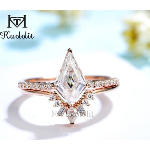 Kuololit Kite Moissanite 18K 14K 10K 585 Rose Gold Set Rings for Women 6*10 Kite Moissanite Luxury Ring with Band for Engagement