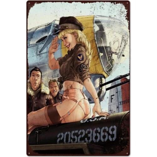 LWLYCH Pin Up Girl Tin Sign Plaque Metal Vintage Sexy Metal Sign Wall Decor for Bar Pub Club Man Cave Retro Signs Metal Painting