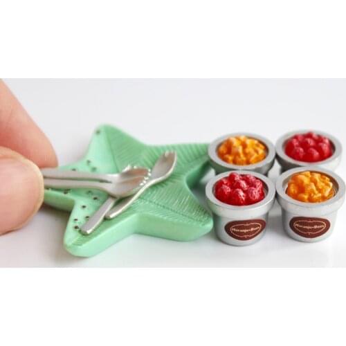 4PCS Multi Flavors 1/12 Scale Miniature Dollhouse Ice Cream Cup Mini Doll Food Play Kitchen Accessories Toy