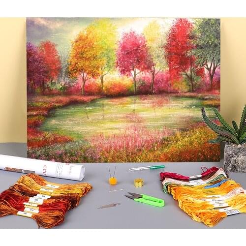 Natural Scenery Colours Of Life Printed Fabric 11CT Cross Stitch Embroidery Set DMC Threads Needlework Handmade Different