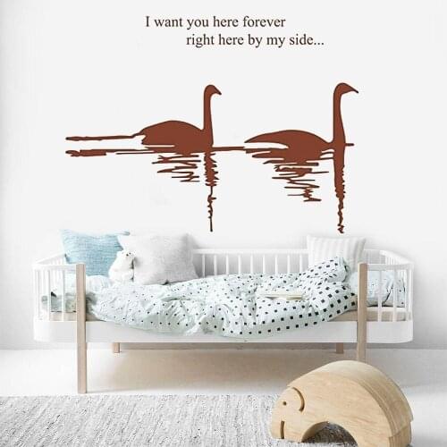 I Want You Here Forever Wall Stickers Swan Pattern Self-adhesive Decor Decals for Livingroom Bedroom TV Background Wall DW7852