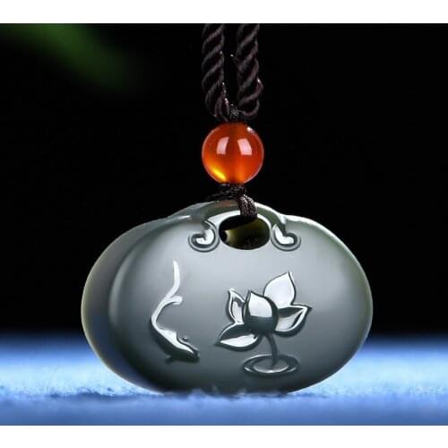 Natural Xinjiang hetian black green jade pendant lotus jade necklace necklaces women pendants jade jewelry customized
