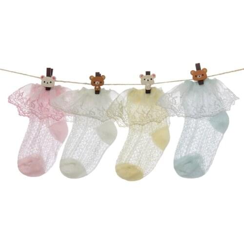 Baby Girls Hollow Out Mesh Socks Bow Tie Lace Ruffle Princess Cotton Sock Multi Colors Princes Socks 4 Pairs/lot