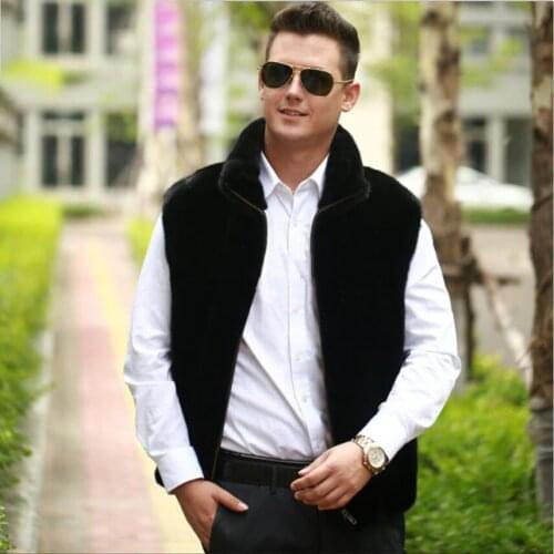 2018 new men winter warm faux fur vest Fashion black mandarin collar fur vest jacket Mink fur luxurious zipper fur waistcoat