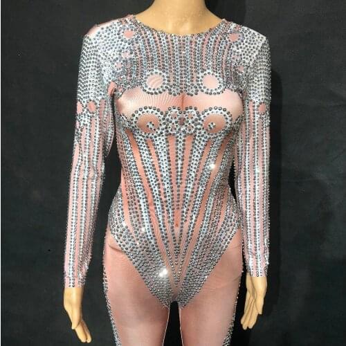 2020 Women New Full Sparkling Rhinestone Sexy Jumpsuit Nightclub Birthday Party Celebrate Singer Dancer Stage Performance Wear