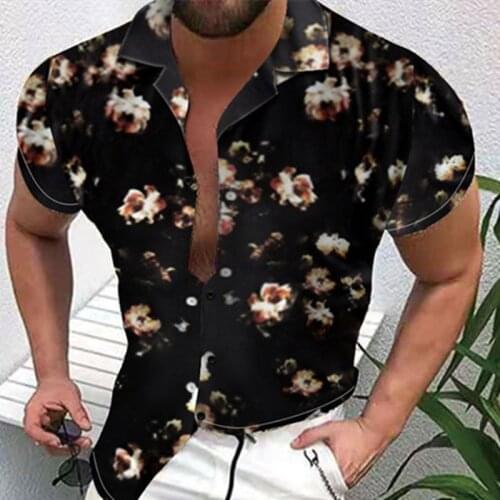 New Mens Summer Large Size M-3XL Loose Casual Trend Print Beach Hawaiian Style Short Sleeve Shirt with Lapel