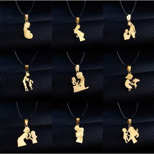 Stainless Steel Personality Mothers Day Mom Daughter Necklace Women Pendant Daughter Boy Gold Color Chain Family Gifts New