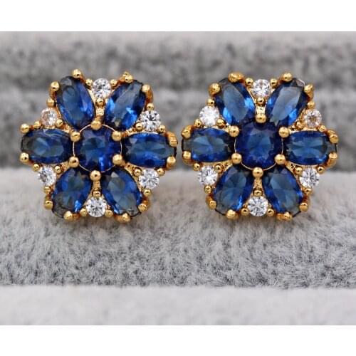 New Stud Earrings for Women Gold plated Earring with red round Zircon stone Trendy Jewelry for Party Wedding Anniversary Gift