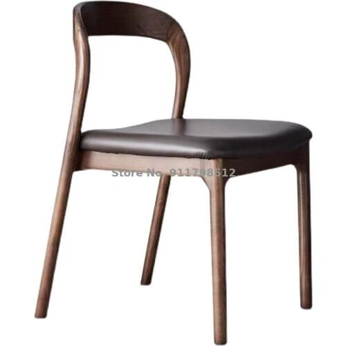 Light luxury solid wood dining chair Nordic simple home living room dining room leather chair back chair makeup chair desk chair