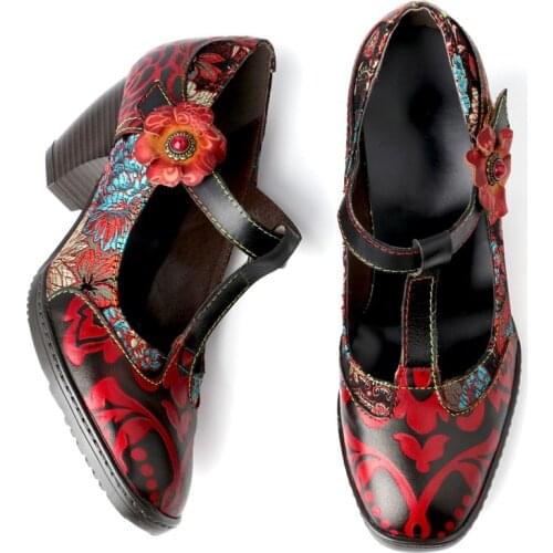 YourSeason Ladies High Heels Shoes 2021 Genuine Leather Embroidery Cloth Vintage Hook Loop Handmade Casual Women Pumps