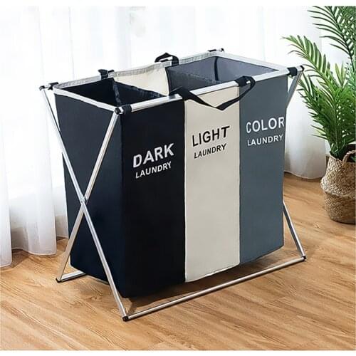 X-shape Foldable Dirty Laundry Basket Organizer Printed Collapsible Three Grid Home Laundry Hamper Sorter Laundry Basket Large