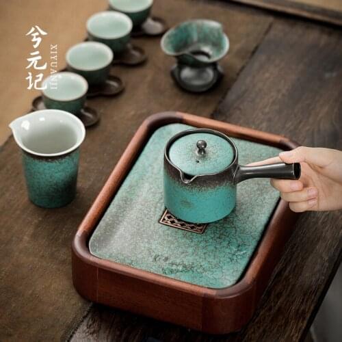 Japanese creative peacock green side handle teapot household single pot large ceramic kungfu tea set pottery wineware