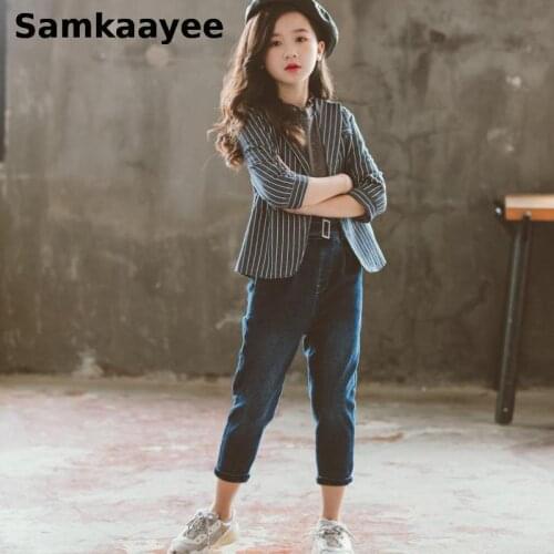 5-15y Kids Girls Blazers Spring Autumn Childrens Suit Clothes Striped Jackets Outwear Casual Coat Fashion Buttons Party Clothes
