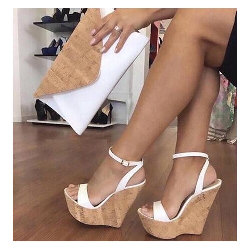 Carpaton Newest Peep Toe Platform Wedge Sandal for Woman Summer Sexy Ankle Strap Dress Heels Super High Night Club Wearing Shoes
