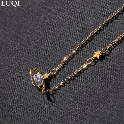 Fashion Womens S925 Silver Platinum Plated Simple Zircon Planet Pendant Personalized Necklaces xl081