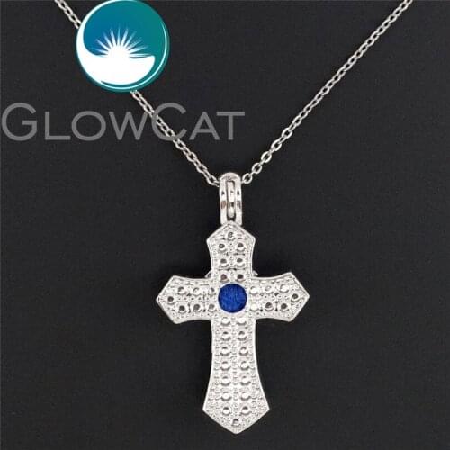 GLOWCAT K635 Women Girl Cross Locket Necklace Beads Cage Essential Oil Diffuser Aromatherapy Pearl Cage for Oyster