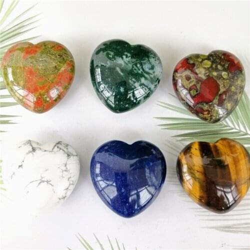 2PC Natural Tiger Eye/Dragon Blood/Moss Agate Crystal Stone Carved Heart For Decoration