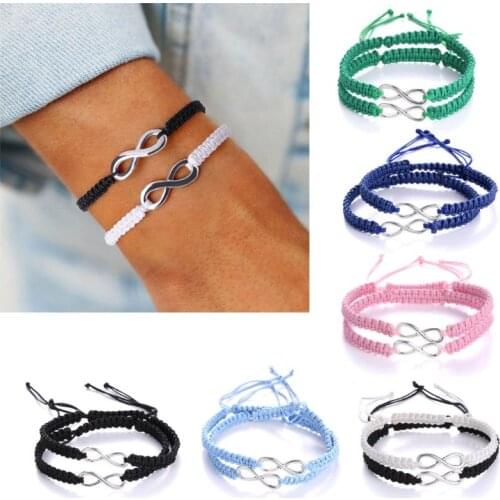 2Pcs Bohemian Lucky Kabbalah Infinity Love Figure 8 Friendship Bracelet Infinity Lovers Braided kit Fashion Jewelry