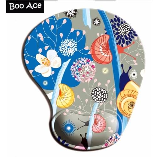 Snails & Floral Pattern 3D Mouse Pads with Silicone Gel Wrist Rest Gaming Mousepads 2Way Fabric