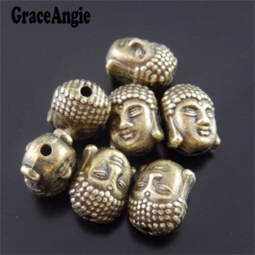 GraceAngie 40pcs Antique Bronze Tone Alloy Buddha Head Charms Hole 2mm Necklace Bracelet Craft Hot Beads 11*9*8mm Jewelry