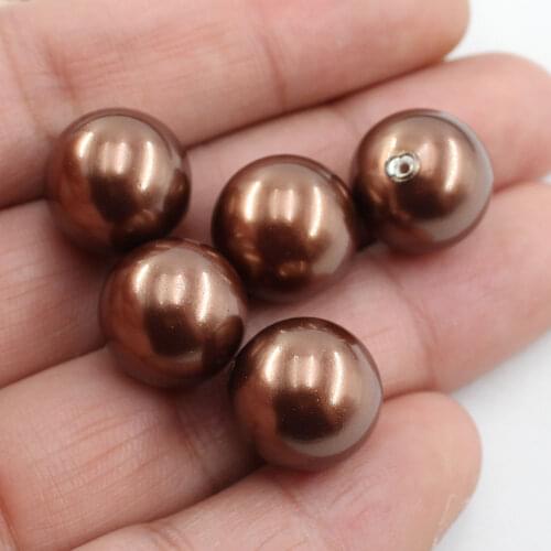 APDGG 14MM 5 Pcs Natural Coffee Sea Shell Pearl Half Hole Round Beads For Pendant Earrings DIY Jewelry Findings