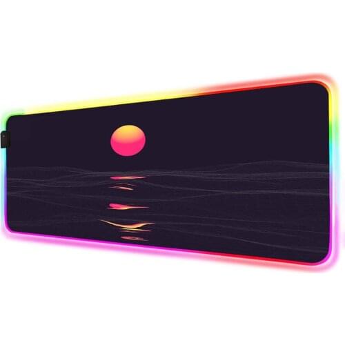 Mairuige Sea Sunrise RGB Large Multi-size LED Lock Mouse Pad Sunrise Pattern PC Computer Notebook Desk Pad on Black Background