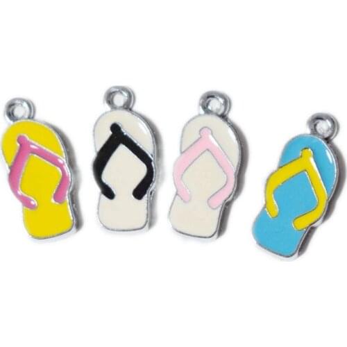 Color Cute Flip-flops Pendant Silver Base Enamel Charms Fashion DIY Handmade Bracelet Necklace Jewelry Accessories