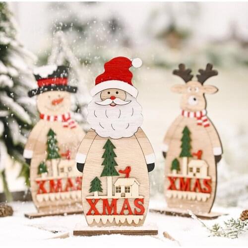 Wood Santa Claus Snowman Elk Shapes Display Mold Christmas Home Store Table Decor Ornament