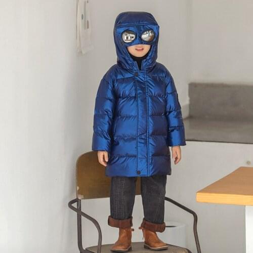 Children Boys Autumn Winter Jackets Ultraman with Glass Down Coat Glossy Hoodie Warm Kids Outerwear 3 4 5 6 7 8 years