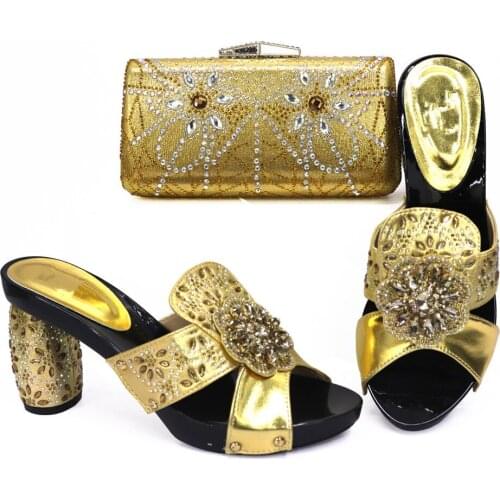 Doershow New Arrival African Wedding Shoes and Bag Set GOLD Color Italian Shoes with Matching Bags Nigerian Women party! HBA1-3