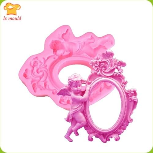 European large photo frame Angel photo frame fondant silicone mold chocolate mold photo frame