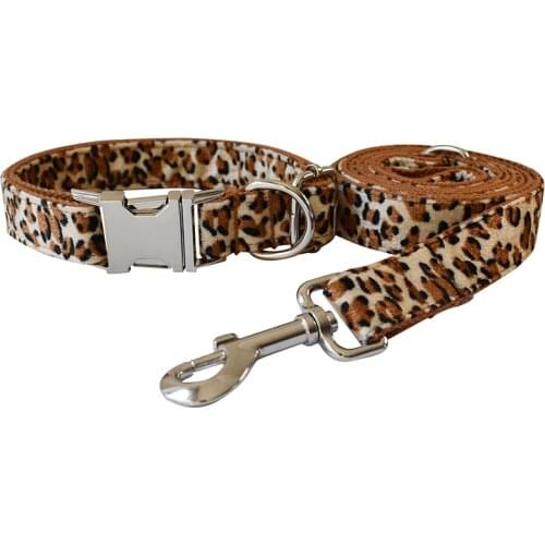 Animal 01 Leopard-print flannel with dark bottom Personalized Dog Bow Collar For Small Medium Large Necklace Pet Traction