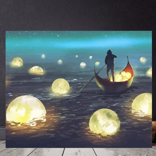 Boating In The Moon Sea Nursery Canvas Painting Wall Pictures for Living Room Kids Boys Girls Cuadros Decoracion Dormitorio