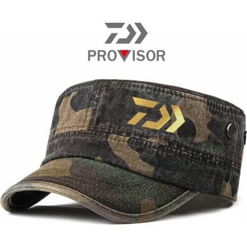 2020 Daiwa Men Fishing Flat Hat Summer New Outdoor canvas Adjustable Cap Sun Protection Hat Camouflage Military Hat Fishing Cap