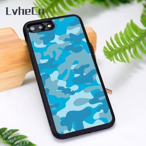 LvheCn Silicone Rubber Phone Case Cover for iPhone 6 6S 7 8 Plus X XS XR 11 12 Mini Pro Max Camo Blue