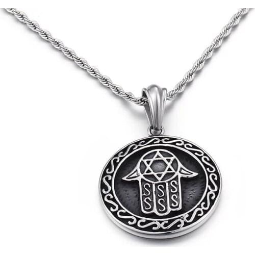 Retro Jewelry Fatima Hand Mens Palm Round Pendant European Jewelry