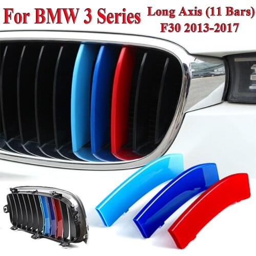 11 Slats M Style Color Kidney Front Grill Grille Decal Stripe Cover Clip Trim For BMW 3 Series F30 2013-2017 M-Sport Style