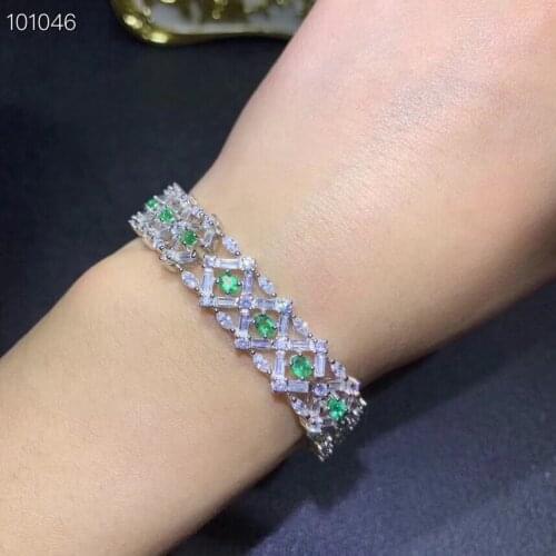 Natural Emerald Bracelet chain bracelet Free shipping Natural real green Emerald Bracelet 925 sterling silver Fine jewelry