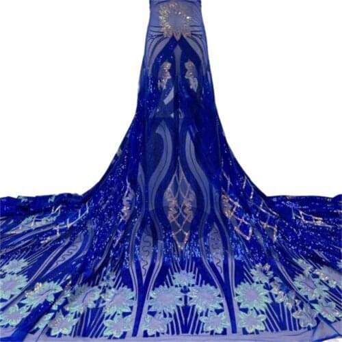 New High Quality Sequins Fashion African Mesh Lace Fabric French Tulle Lace Fabric Royal blue Net Lace For Wedding Party Sewing