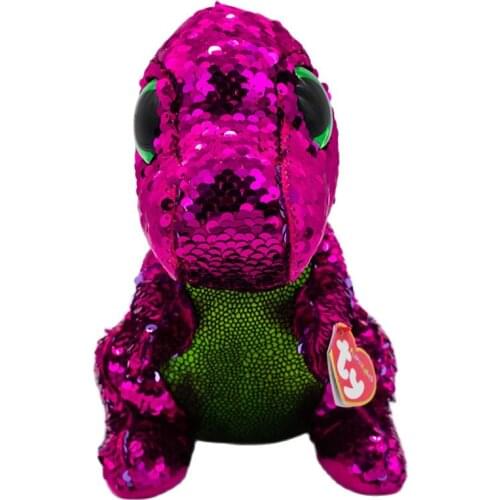 New 6 Inch 15 cm Ty Big Eyes Plush Pea Plush Animal Sequin Pink Dinosaur Collection Doll Boy Girl Child Birthday Christmas Gift