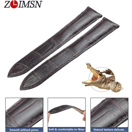 ZLIMSN New Brown Genuine Crocodile Belt 12mm-26mm Suitable For Butterfly Buckle Comfortable and Soft for Men and Women