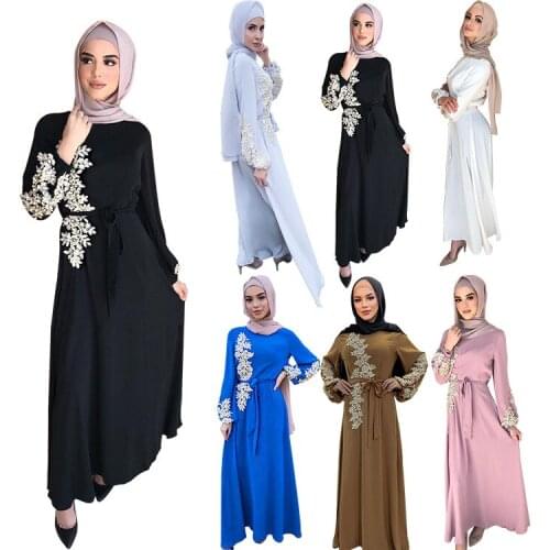 New Muslim Three-dimensional Lace Heavy Beaded Skirt Kaftan Moroccan Abayas for Women Dubai