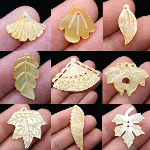 Charm Natural Sea Shell Hand-carved Wing Leaves Pendant Loose Beads for Jewelry Making DIY Necklace Earrings Accessories 5pc