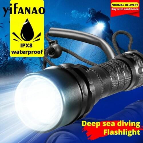 One Mode Short Diving Flashlight White Light 100M Underwater IPX8 Waterproof Diving Torch Scuba Dive Lights Flashlight with Rope
