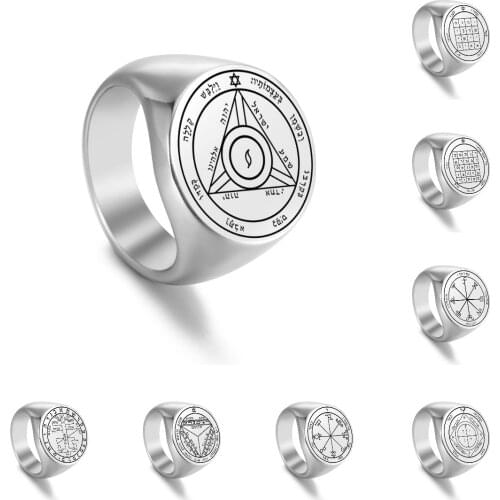 Saturn Pentacles Seal Nordic Viking Rings for Men Women Vintage Talisman Key of Solomon Punk Wicca Stainless Steel Ring Jewelry
