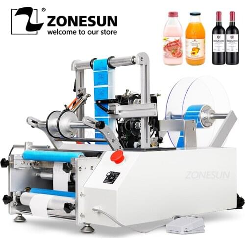 ZONESUN Semi Automatic Round Vinegar Wine Water Bottle Double Side Label Sticker Labeling Machine