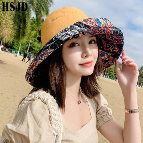 Bohemia Style Double-Sided Flower Sun Hats For Women Summer Large Wide Brim Anti-UV Foldable Beach Hat Female Sun Floppy Hats